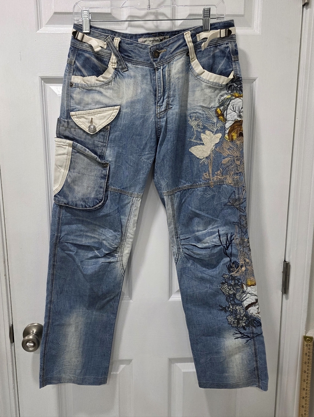 Vintage Y2K NPJ Floral Embroidered, Contrast Pocket Jeans Size Medium - Picture 3 of 8